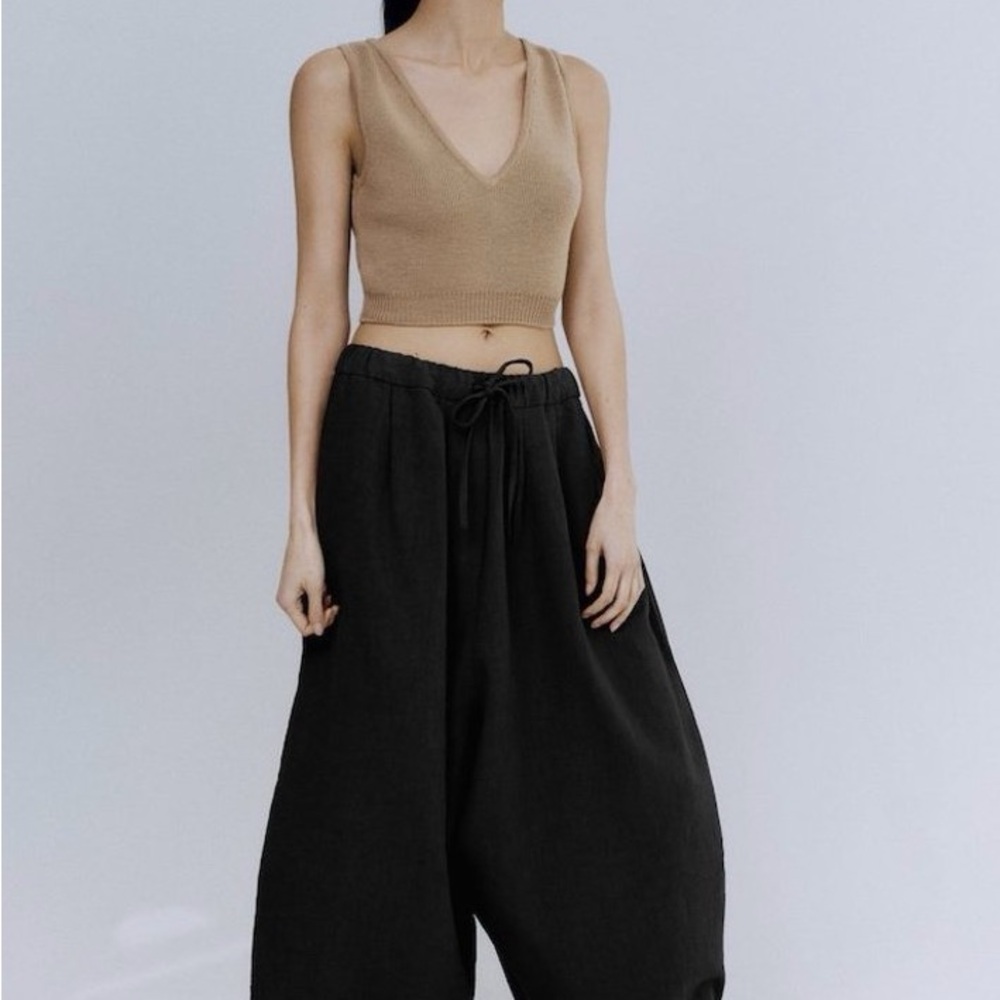 CORDERA maxi linen pants in black OS
